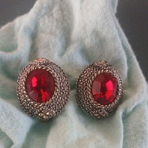 Vintage-Inspired Silver and Red Earrings